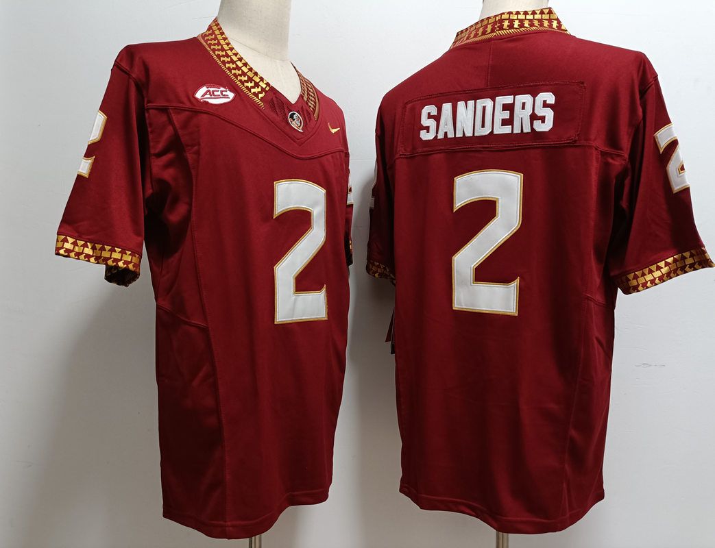 Men Florida State Seminoles FSU 2 Sanders Red Nike 2025 NCAA Jersey